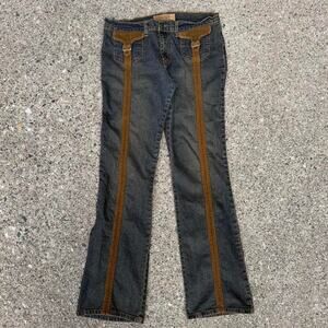 Vintage 90s Y2K Bongo Low Rise Jeans w/ Brown Corduroy and Buckle Accents